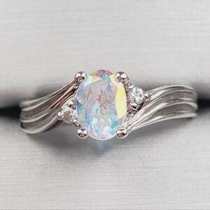 10K Solid White Gold Oval Mercury Mystic Topaz Ring